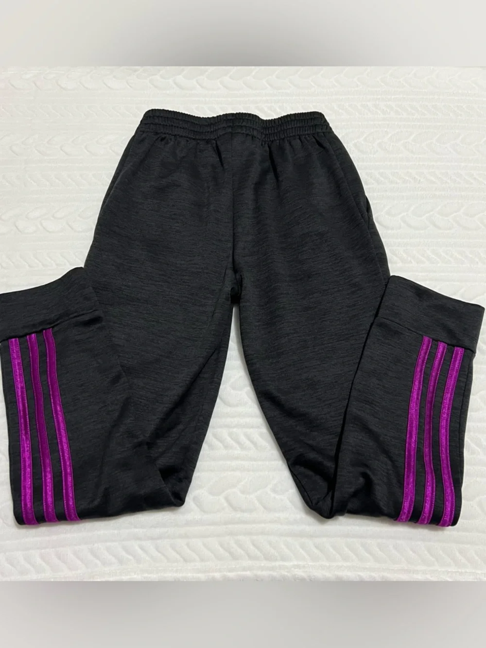 💗‎ Adidas - Kids Charcoal Gray Track Pants with Purple Accent